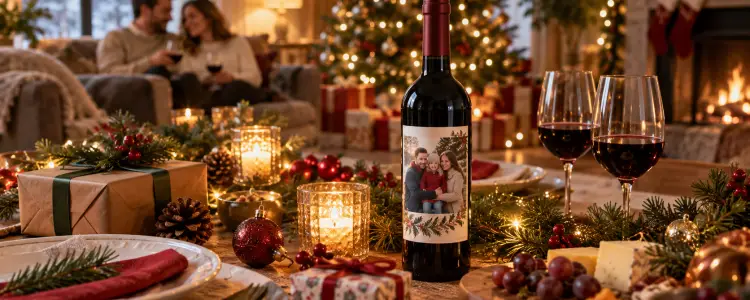 Crear una etiqueta para botella de vino con foto para Navidad