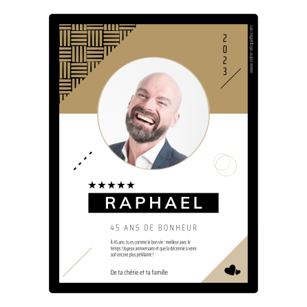 Étiquette autocollante personnalisée beige avec photo pour anniversaire 45 ans