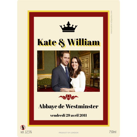 Étiquette autocollante personnalisée mariage Kate et William