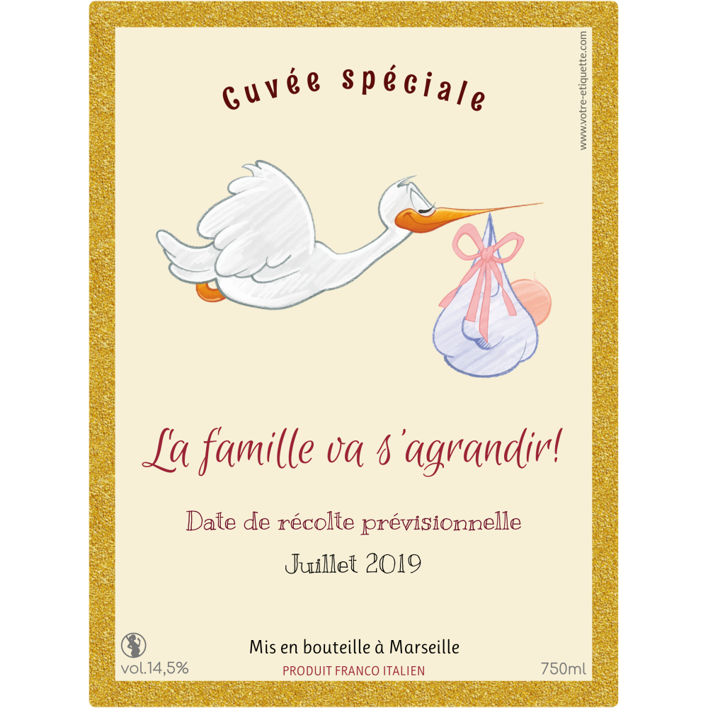 Etiquette Personnalisee Annonce De Grossesse Cigogne Doree Etiquette Personnalisee Annonce De Grossesse Cigogne Doree