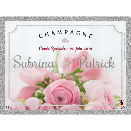 Étiquette personnalisée mariage champagne argentée