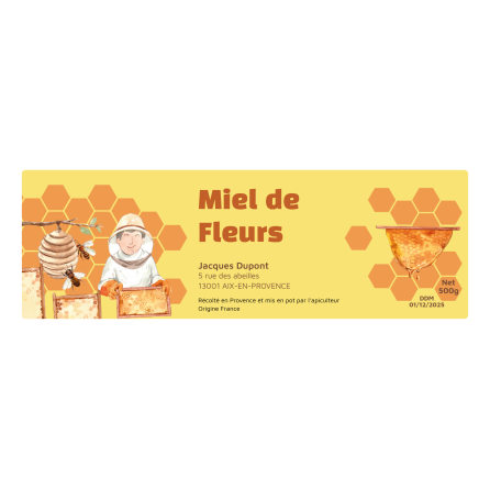 Étiquette autocollante personnalisée miel de fleurs avec dessin aquarelle