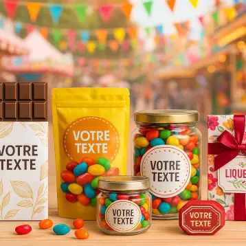 Personaliseerbaar etiket voor chocolade en snoepgoed