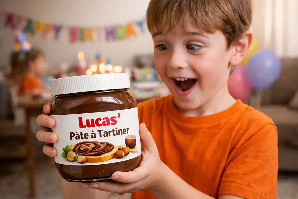 Custom label for a Nutella jar for children