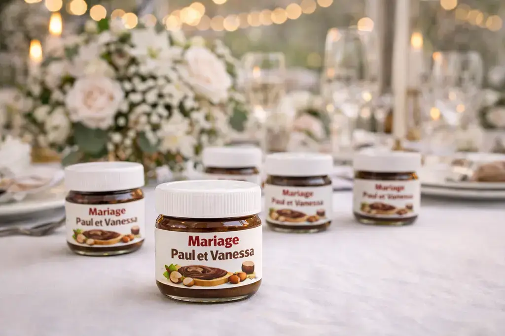 Gepersonaliseerd label pot Nutella voor bruiloft