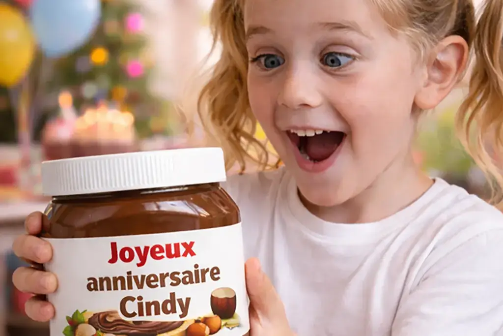 Gepersonaliseerd label pot Nutella voor verjaardag