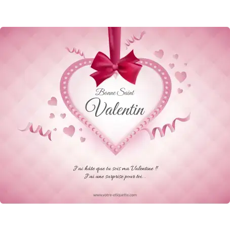 &Eacute;tiquette personnalis&eacute;e autocollante mod&egrave;le coeur ruban saint Valentin