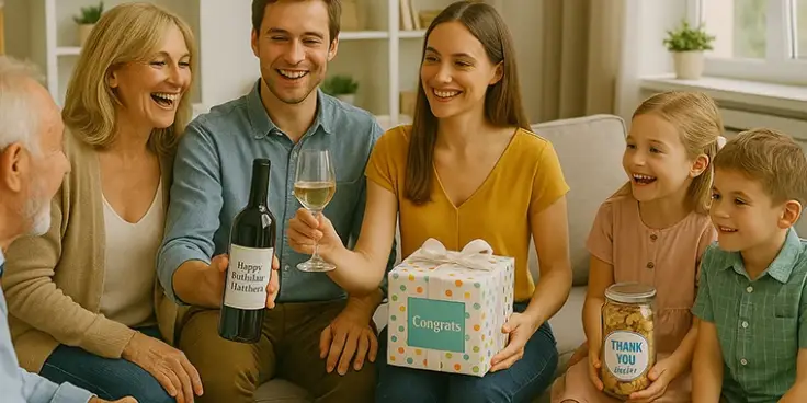 Etichette per occasioni speciali: matrimonio, compleanno, battesimo, feste