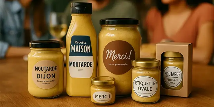 &Eacute;tiquettes personnalis&eacute;es pour pot de moutarde