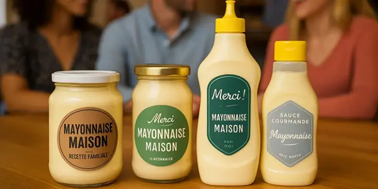 &Eacute;tiquettes personnalis&eacute;es pour pot de mayonnaise