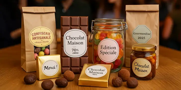 &Eacute;tiquettes personnalis&eacute;es pour chocolat et confiserie