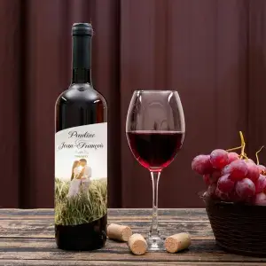 &Eacute;tiquette personnalis&eacute;e mariage photo champ&ecirc;tre, finition ultra brillante