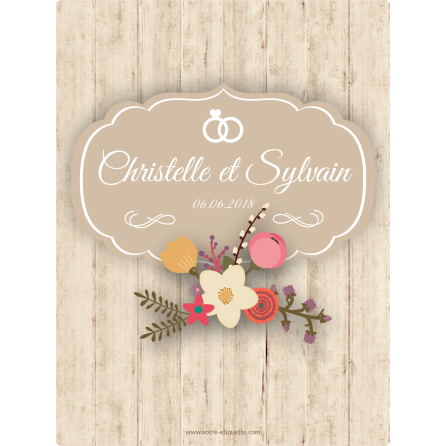 Personalized sticker label wood and flowers