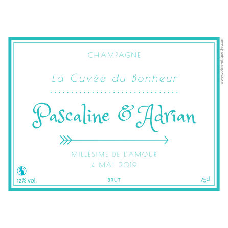 Personalized champagne cuvée du bonheur wedding label