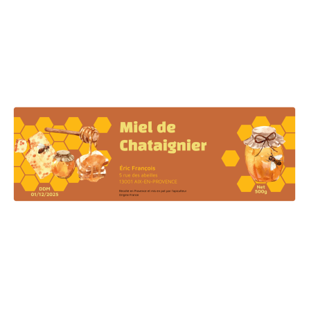 Personalized sticker label chestnut honey with watercolor design