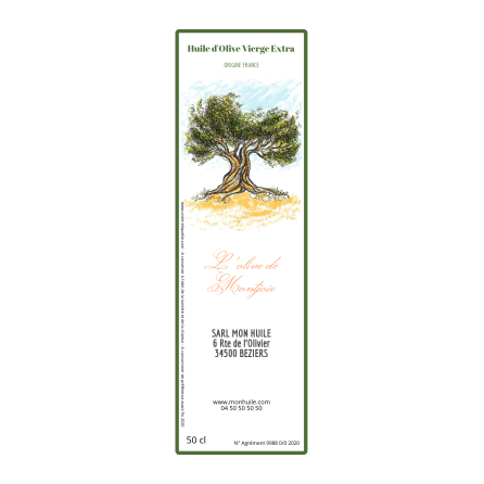 Personalized sticker label olive oil watercolor olive tree