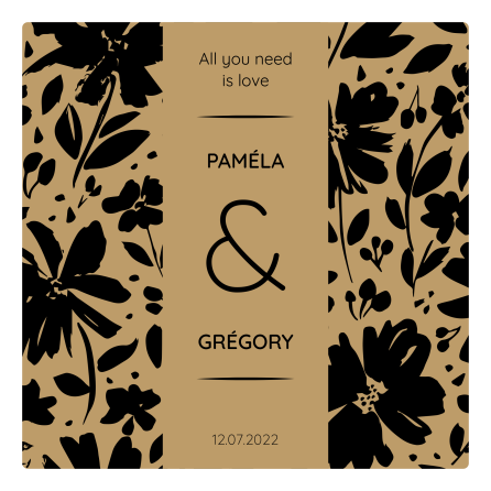 Personalized brown and black wedding sticker label