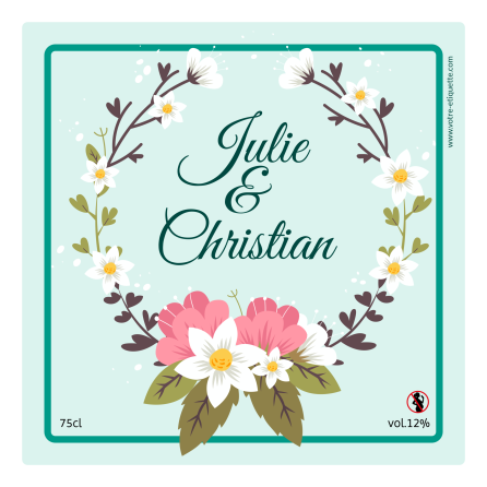 Personalized sticker label wreath in flowers