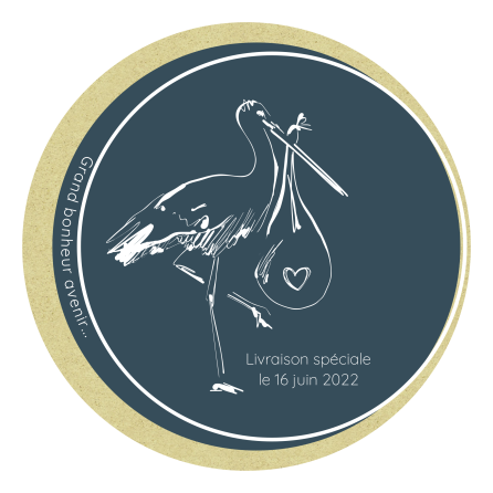 Personalized label sticker round pregnancy announcement and modern stork