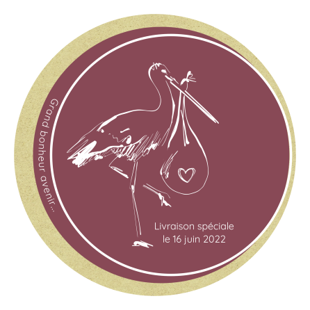 Personalized label sticker round burgundy and modern stork pregnancy announcement