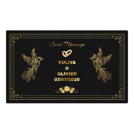 Personalized sticker black and gold wedding with birds