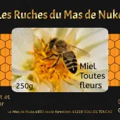 Étiquette personnalisée miel toutes fleurs en papier premium noir mat