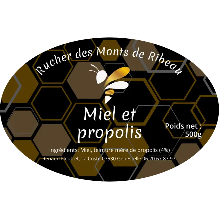 Étiquette personnalisée pour miel et propolis de qualité artisanale