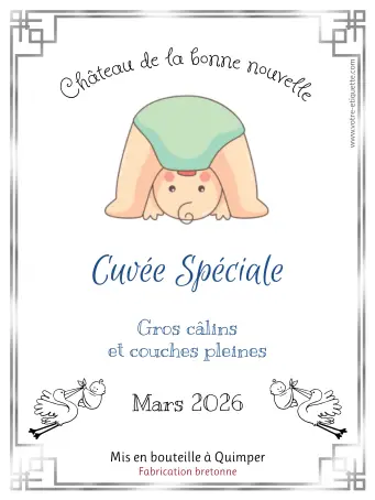 Étiquette personnalisée naissance ou baptême, tendre design pour cuvée spéciale