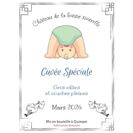 Étiquette personnalisée naissance ou baptême, tendre design pour cuvée spéciale