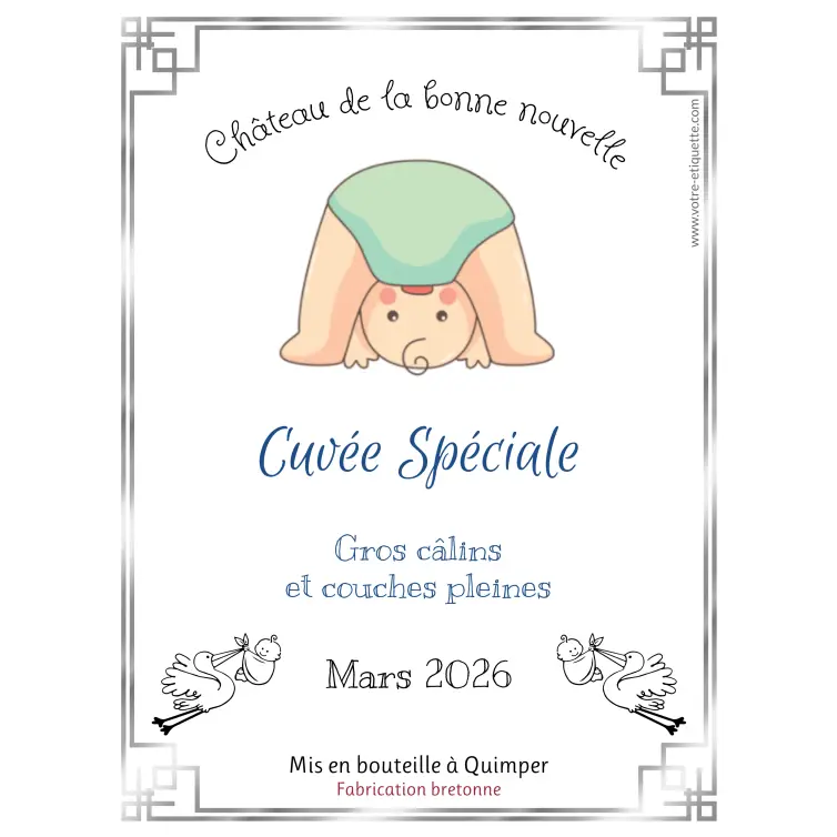Custom label for birth or christening, sweet design for special cuvée