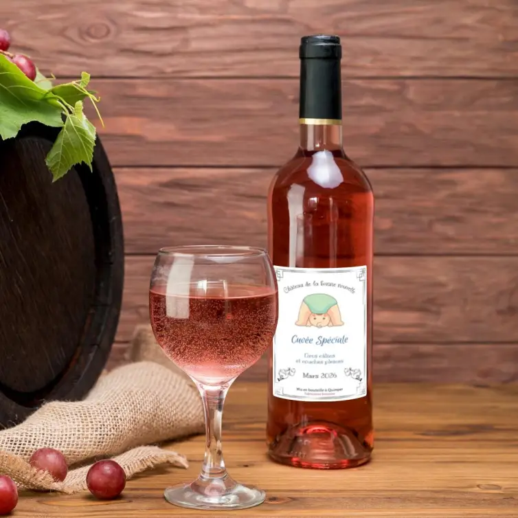Étiquette personnalisée naissance ou baptême, tendre design pour cuvée spéciale