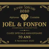 Custom anniversary champagne label, gold elegance on premium black matte paper