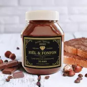 Custom anniversary champagne label, gold elegance on premium black matte paper