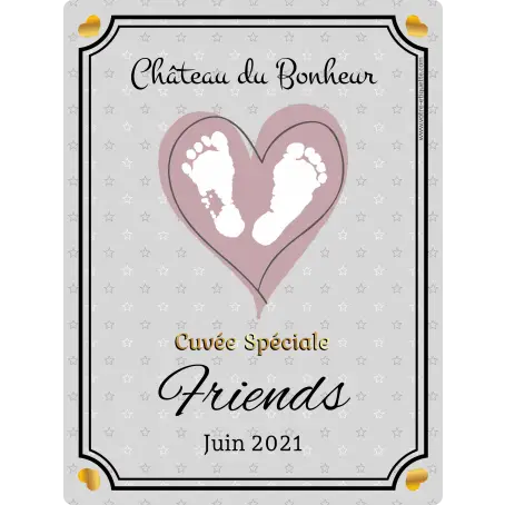 Étiquette personnalisée cuvée spéciale naissance, design doux et raffiné