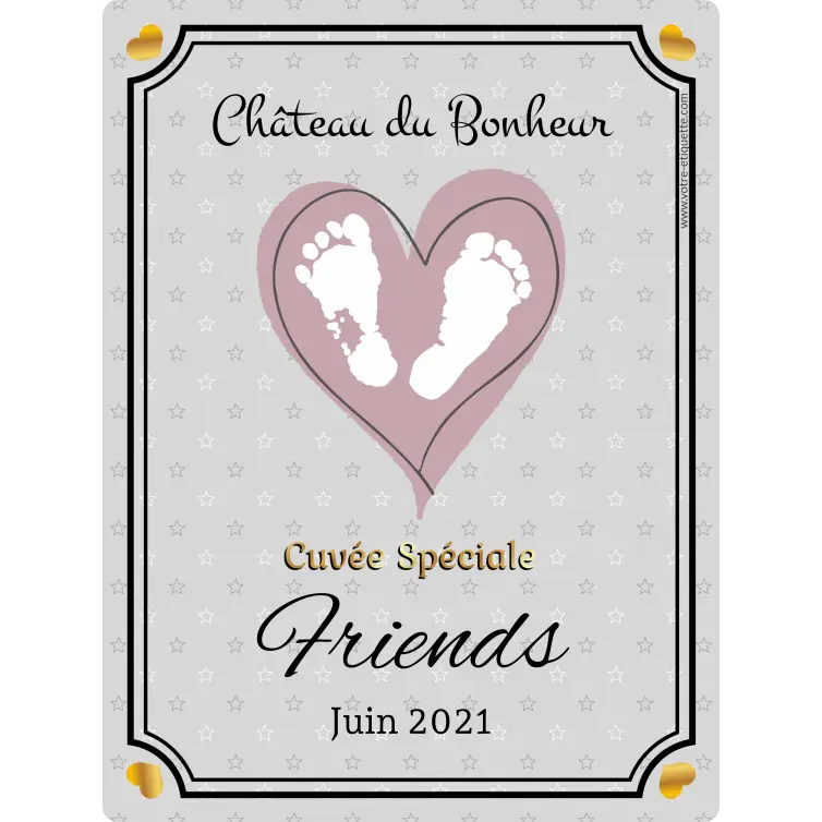 Custom label for special birth cuvée, soft and refined design