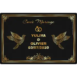 custom wedding label, elegant matte black and gold, for unique cuvée