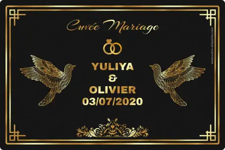 Étiquette personnalisée mariage élégante, noir mat et doré, pour cuvée unique