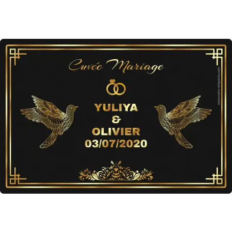 Étiquette personnalisée mariage élégante, noir mat et doré, pour cuvée unique
