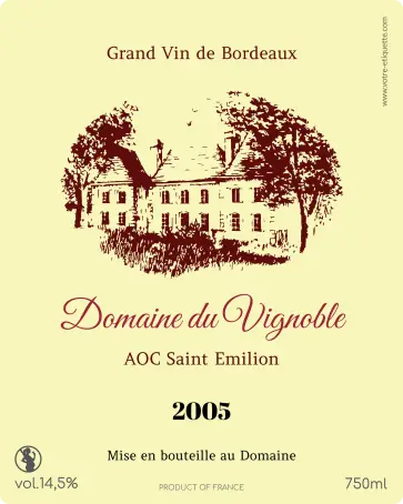 Étiquette de vin personnalisée bordeaux – domaine du vignoble, modèle saint-émilion classique