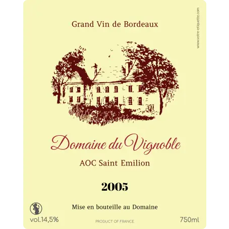 Étiquette de vin personnalisée bordeaux – domaine du vignoble, modèle saint-émilion classique