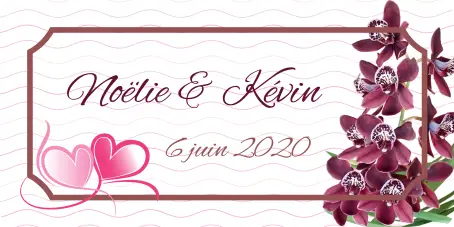 Étiquette personnalisée mariage fleurs et cœurs, élégance florale sur format compact