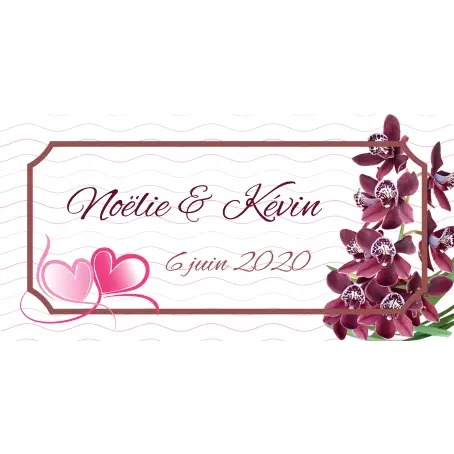Étiquette personnalisée mariage fleurs et cœurs, élégance florale sur format compact