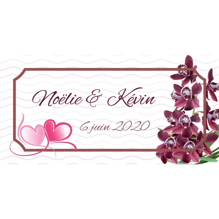 Étiquette personnalisée mariage fleurs et cœurs, élégance florale sur format compact