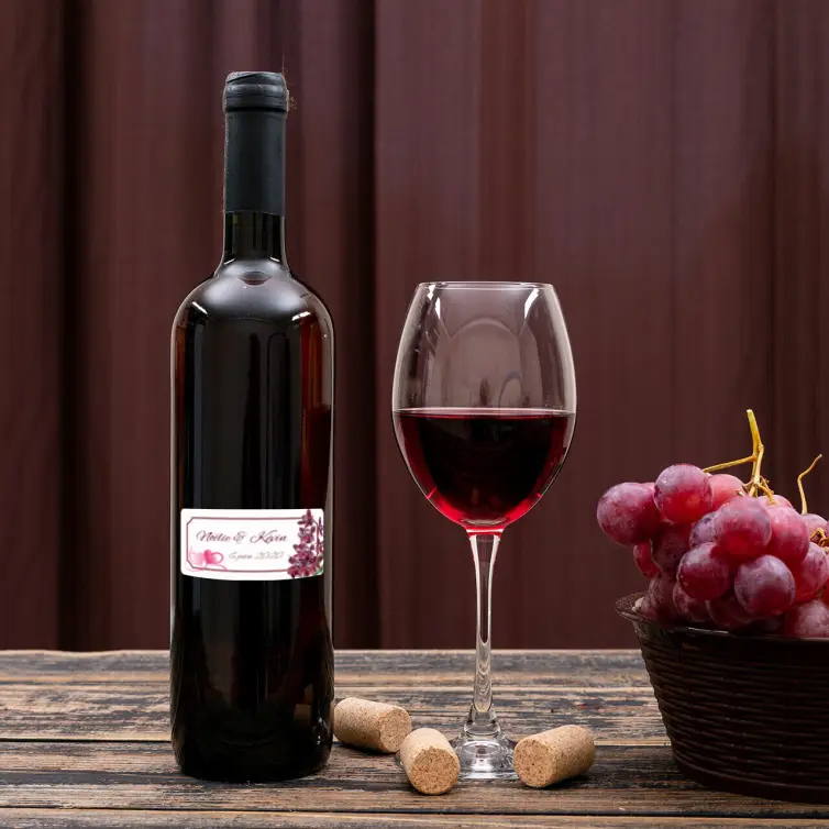 Étiquette personnalisée mariage fleurs et cœurs, élégance florale sur format compact