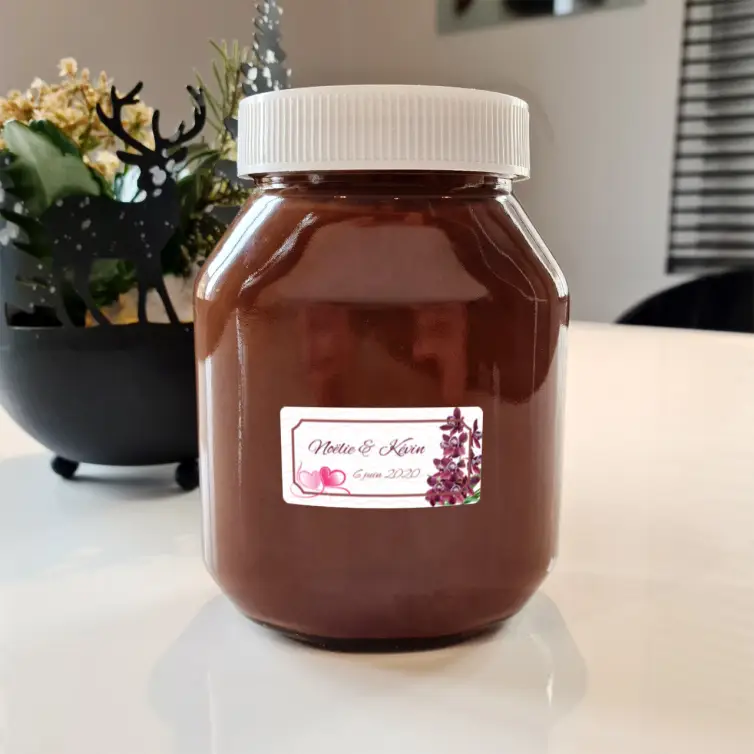 Étiquette personnalisée mariage fleurs et cœurs, élégance florale sur format compact