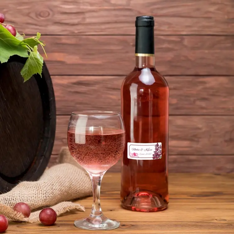 Étiquette personnalisée mariage fleurs et cœurs, élégance florale sur format compact