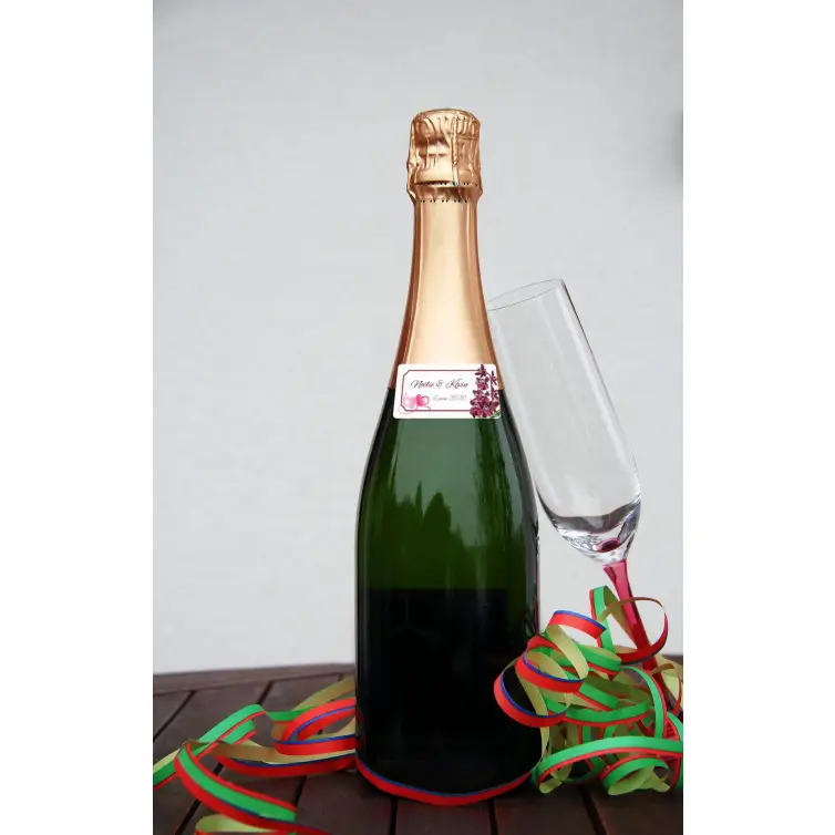 Étiquette personnalisée mariage fleurs et cœurs, élégance florale sur format compact