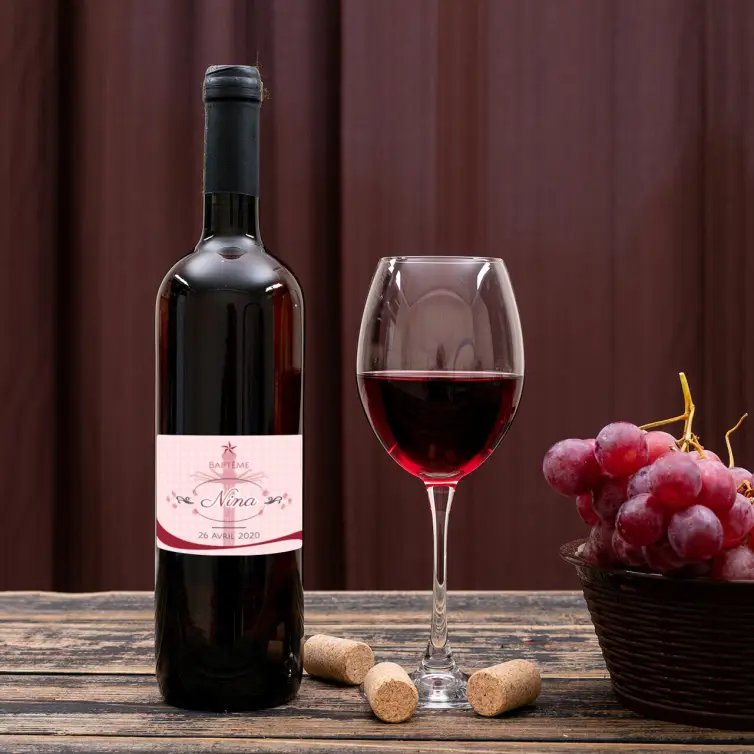 Étiquette personnalisée baptême rose, élégance douce pour souvenir unique