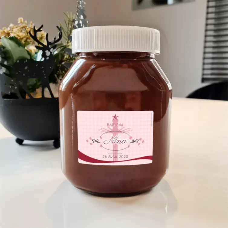 Étiquette personnalisée baptême rose, élégance douce pour souvenir unique