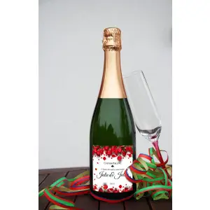 étiquette personnalisée mariage roses rouges, élégance carrée pour cuvée spéciale